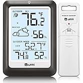 Indoor Outdoor Thermometer Wireless Weather Station, Temperature Humidity Monitor Battery Powered Inside Outside Thermometers with 330ft Range Remote Sensor and Backlight Display（Metal Black）