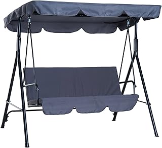 Outsunny Hollywoodschaukel Gartenschaukel Schaukelbank 3-Sitzer mit Dach Stahl Grau 172x110x152cm