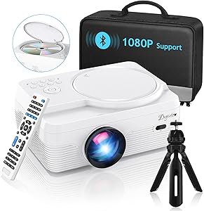 Bluetooth Projector Built in DVD Player, DXYIITOO Portable Mini Projector 5800 Lumens, 1080P Full HD Supported, Compatible with iOS/Android/HDMI/VGA/AV/USB/TF SD Card