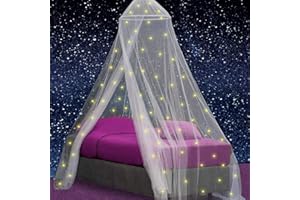 UB-STORE Canopy for Girls Bed with Pre-Glued Glow in The Dark Stars - Princess Mosquito Net Room Decor - Kids & Baby Bedroom Tent with Galaxy Lights - 1 Opening Canopy Bed & Hanging Kit Included