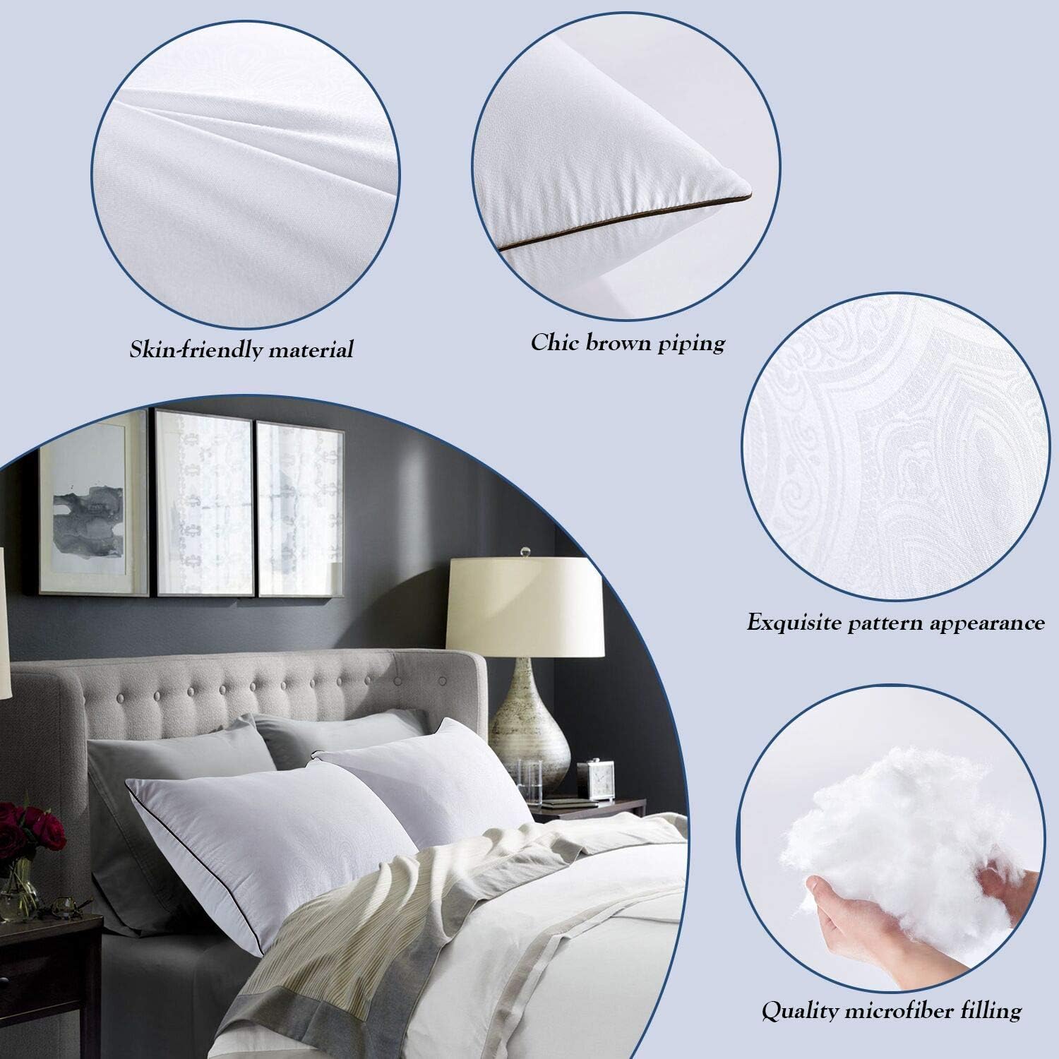 Bed Pillows for Sleeping 2 Pack, Hypoallergenic Pillows for Side and Back Sleeper, Down Alternative Hotel Quality Sleeping Pillows Soft Pillow-Standard Size 20x26inches: Kitchen & Dining