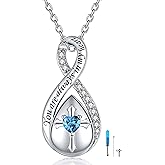 ZOEXUE Infinity Cross Cremation Jewelry - S925 Sterling Silver Cross Urn Necklace for Women - Birthstone Cross with Heart CZ Ashes Keepsake Pendant Memorial Urn Jewelry Gift for A Loss Loved Ones