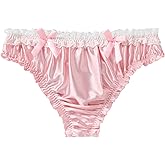 ABAFIP Men's Satin Frilly Lace Trim Sissy Bowknot Thong Panties Elastic Waist G-string Briefs Underwear