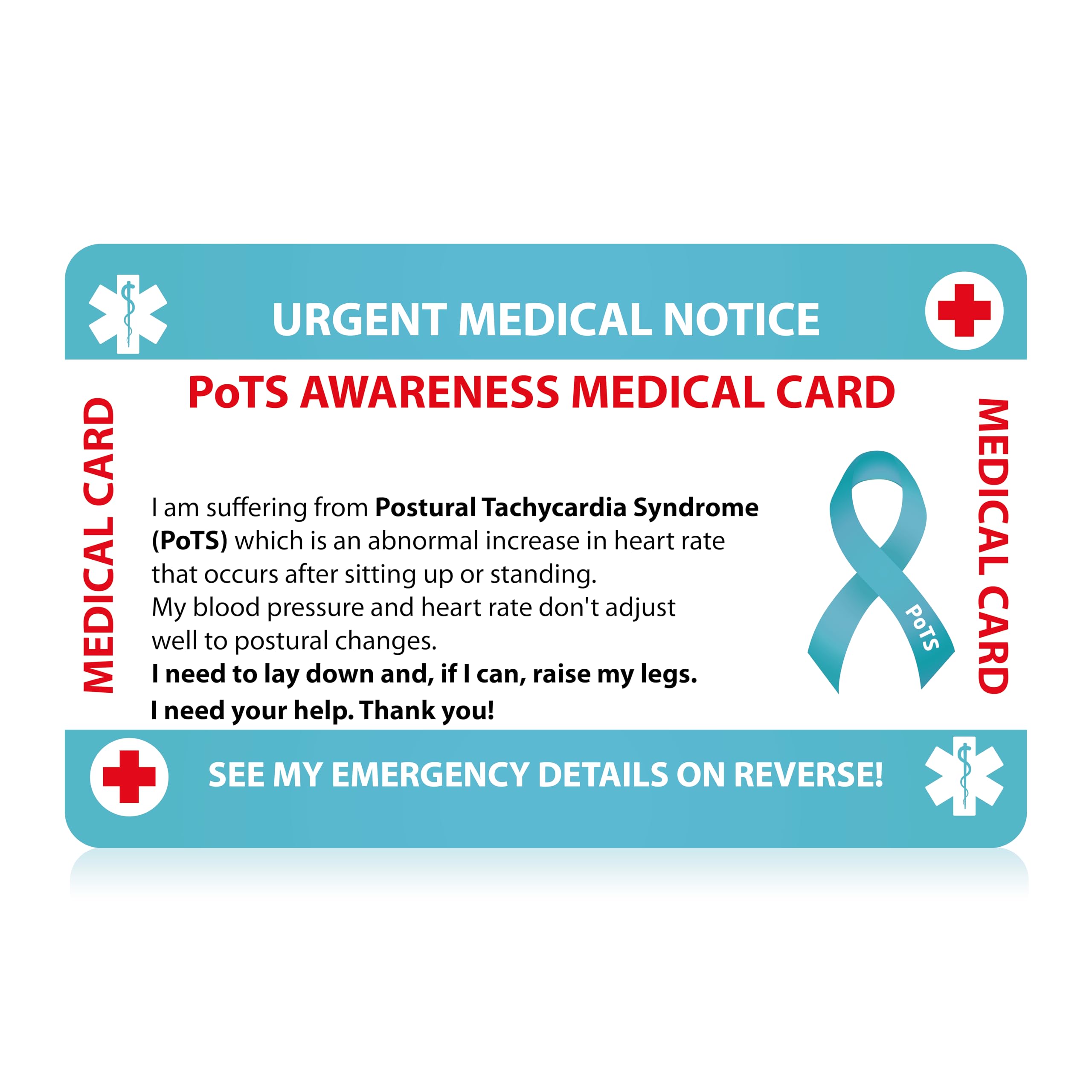 Postural orthostatic Tachycardia Syndrome Awareness (PoTS) Medical Card, PoTS Card with Writable Panel and Patterned Lanyard, PoTS Emergency Contact Card