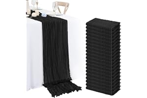 LUMAYCENS 20 Pack 10Ft Black Cheesecloth Table Runner Boho Romantic Gauze Table Runner Cheese Cloth Long Table Runner for Wedding Party Bridal Shower Thanksgiving Christmas Decoration