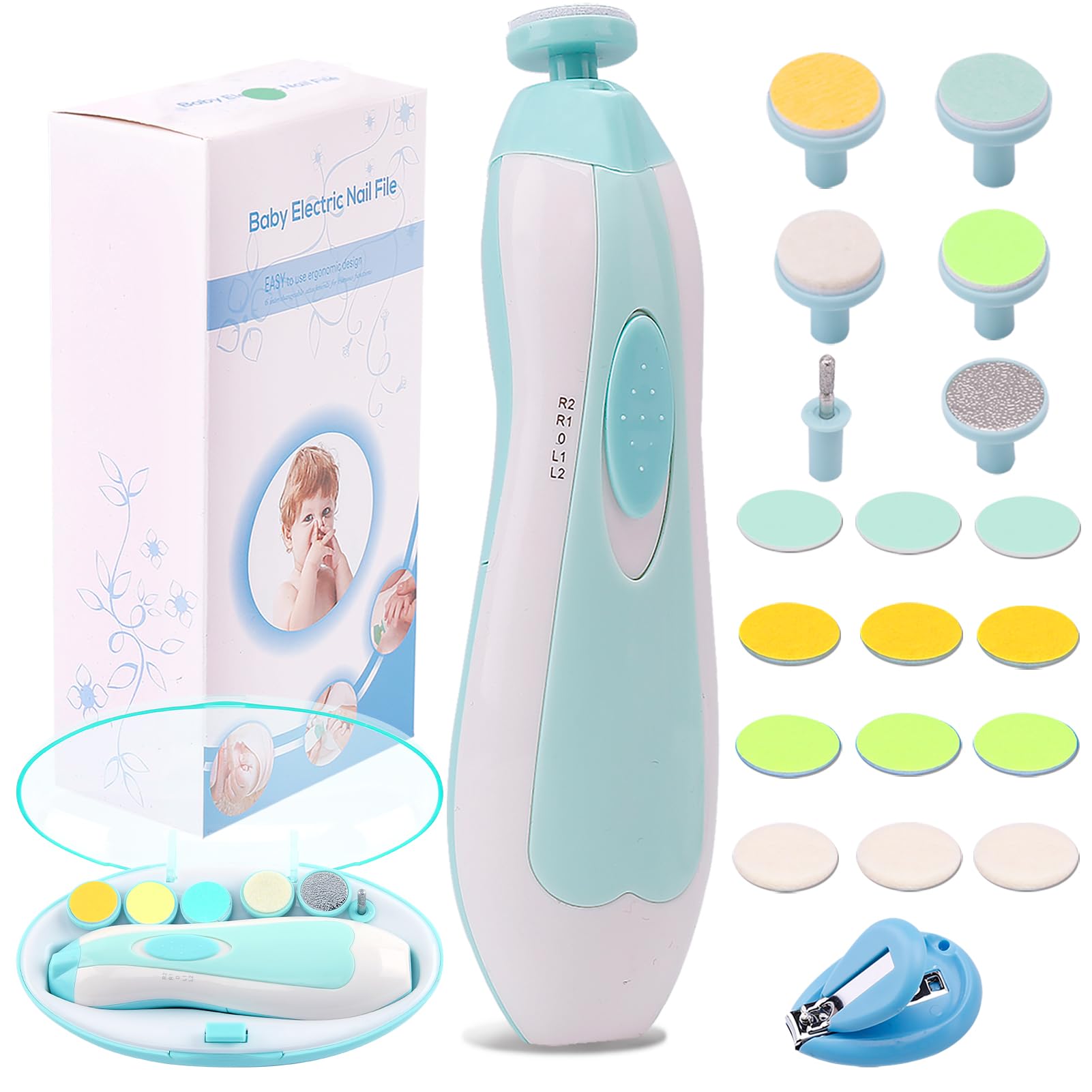 Photo 1 of Baby Nail Trimmer Electric Nail File Baby Nail Clippers, Safe Nail Filer Grinder Kit for Newborn Infant Toddler Kids or Adults Toes Fingernails Care Trim Polish, with Led Light and 10 Grinding Heads