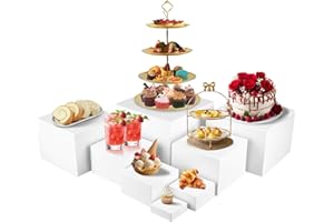 Lufstd 8 PCS Buffet Risers, Large Food Risers for Buffet Table, Dessert Table Display Set, White Nesting Box Set for Food Display, Birthday Wedding Decoration (10"-9"-8"-7"-6"-5"-4"-3")