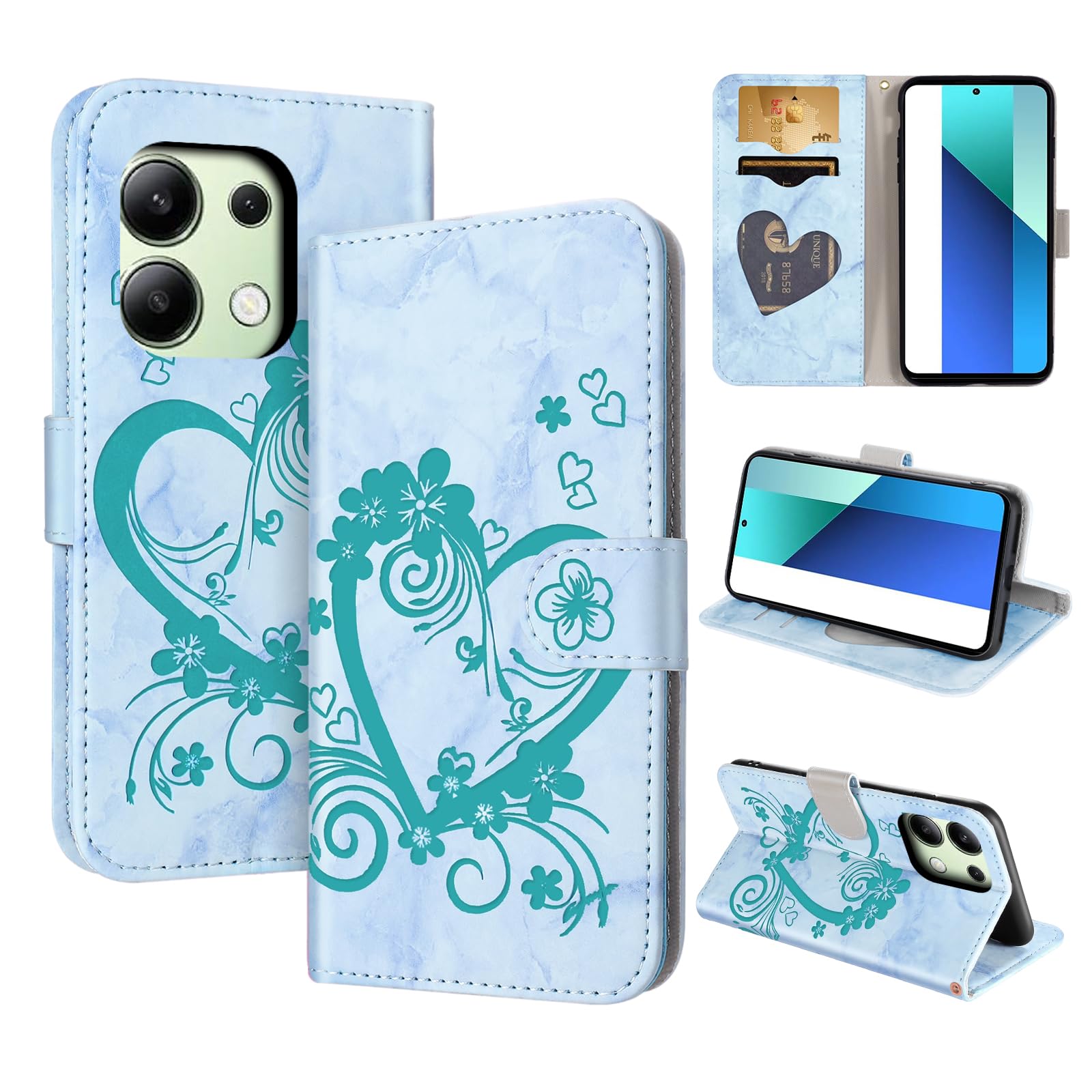 CASAFUNY Case for Xiaomi Redmi Note 13 4G, Premium Leather Wallet Case Magnetic Flip Phone Case Shockproof Cover with Card Holder Kickstand for Xiaomi Redmi Note 13 4G, Green — image 1