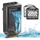 222GPH 10W Turtle Tank Filter Aquarium Filter Power Adjustable 10-40 Gal | Small Internal Filter 3-Stage Bio-Filtration Waterfall Quiet Low Water Level for Freshwater Saltwater Fish Tank Easy Clean
