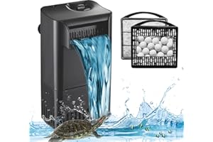 TARARIUM 222GPH 10W Turtle Tank Filter Aquarium Filter Power Adjustable 10-40 Gal. Small Internal Filter 3-Stage Waterfall Bio-Filtration Quiet Low Water Level for Freshwater Saltwater Fish Tank Easy to Clean
