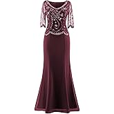 Rjer Chiffon Beaded Long Mother of The Bride Dress Lace Bodice Formal Dress for Women