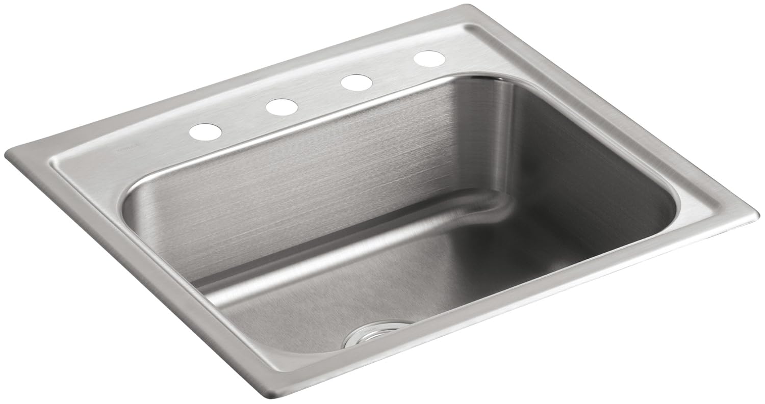 KOHLER K-3348-4-NA Toccata Single-Basin Self-Rimming Kitchen Sink, Stainless Steel