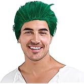 Suncalla Men Short Straight Green Wig Halloween Male Short Green Wig Halloween Cosplay Anime Cosplay Costume Wigs for Men