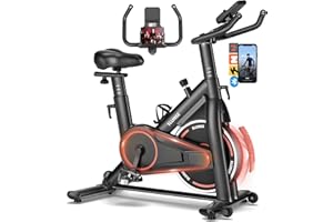 SLUNSE Exercise Bike, Adjustable Magnetic Resistance Stationary Bikes for Home with App Compatible, Quiet Indoor Cycling Bike with 350lbs Weight Capacity Comfortable Seat, Digital Monitor & Phone Mount
