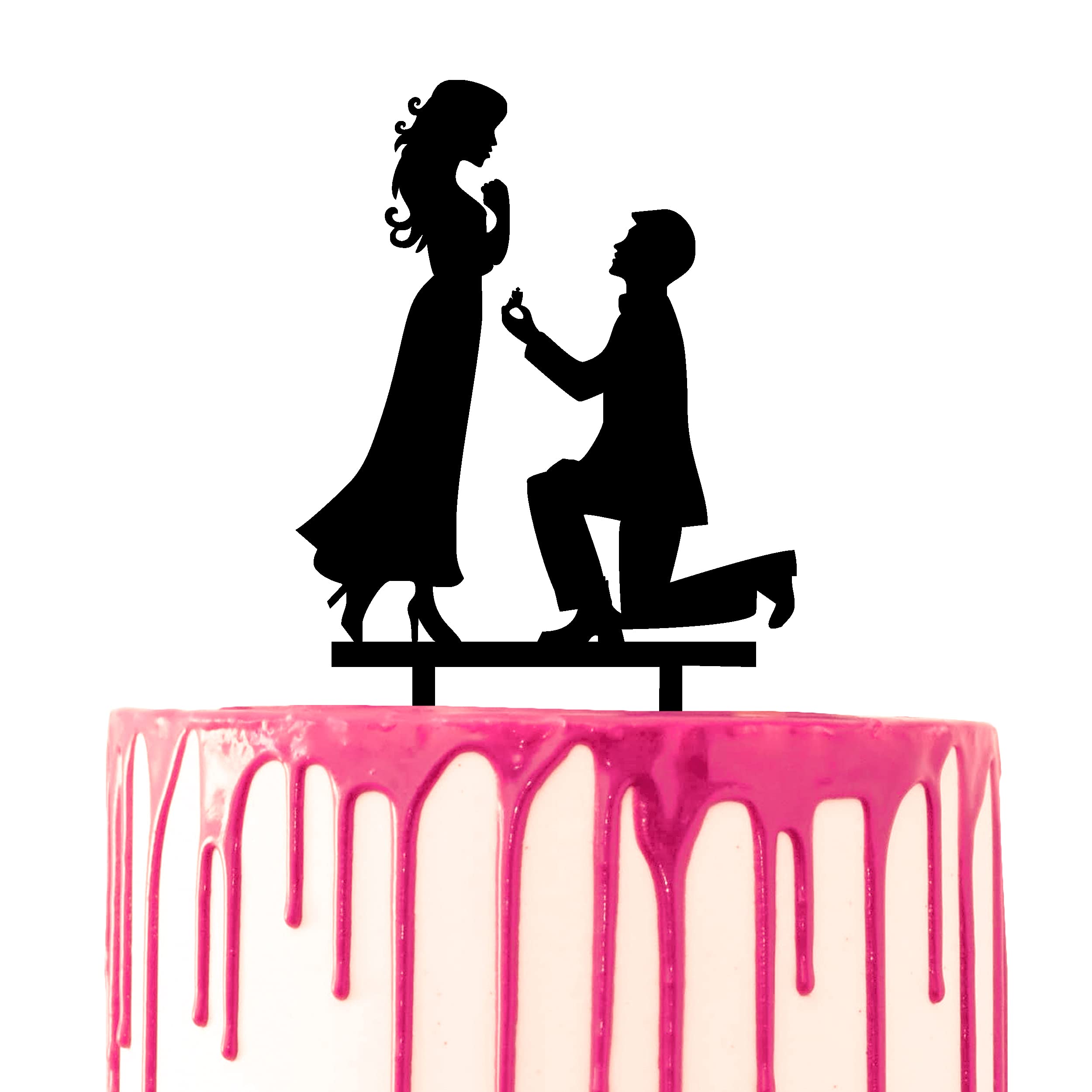 CARISPIBET cake topper groom proposing to bride engagement wedding cake decorative tool acrylic silhouette