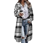 CHICZONE Womens Plaid Shacket Jacket Long Corduroy Shirt Casual Lapel Button Down Flannel Trench Coats