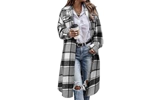CHICZONE Womens Plaid Shacket Jacket Long Corduroy Shirt Casual Lapel Button Down Flannel Trench Coats