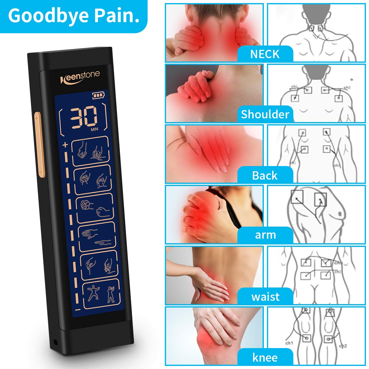 Dual Channel TENS EMS Unit 6 Modes Muscle Stimulator for Pain Relief Therapy, Electronic Pulse Massager Muscle Massager with 10 Pads,Fastening Cable Ties