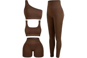 Floraltop 4 Pcs Women's Workout Sets Pilates Exercise Outfit Ribbed Scoop Neck Sports Bra Shorts Leggings Gym Clothes Set