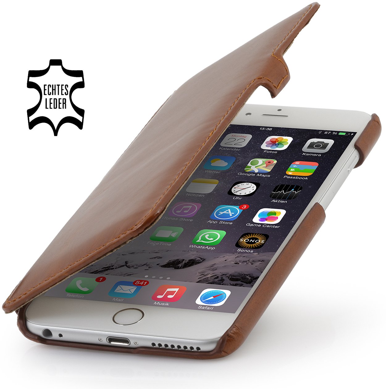 StilGut Book Type Case for Apple iPhone 6 Plus (5.5'') Cognac - with clip