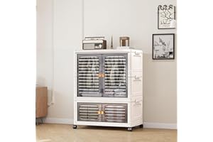 Stackable Plastic Storage Bins with Doors, Wheels & Hanging Rods Large Collapsible Closet Organizer Cabinet (23.62" x 13.77" 