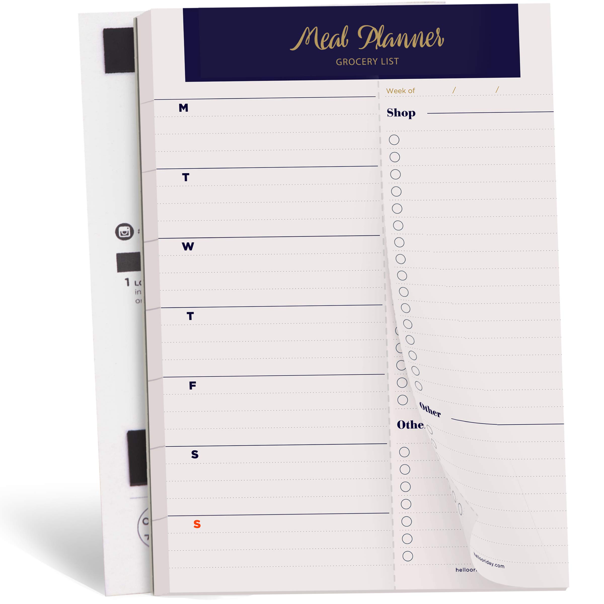 Oriday Weekly Magnetic Meal Planner Notepad with Tear Off Perforated Grocery Shopping List - 52 Sheets (Navy Gold 15.2cm X 22.8cm Meal Planning Pad)
