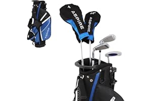 Aspire Junior Plus Kids Golf Clubs – Boys’ & Girls’ Right-Handed Golf Set with Lightweight Stand Bag, Graphite Shafts & Aircraft-Grade Aluminum Clubs