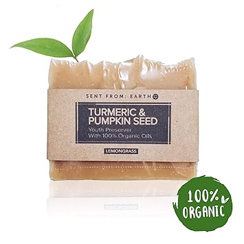 Sent From Earth Turmeric Pumpkin Seed Youth Preserver With 100 Organic Oils Face Cleanser Bar Soap 4oz Lemongrass