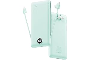 VRURC Portable Charger Built-in Cables and AC Wall Plug, USB C Power Bank 10000mAh, [2024 Upgraded Version] Phone Charger Com