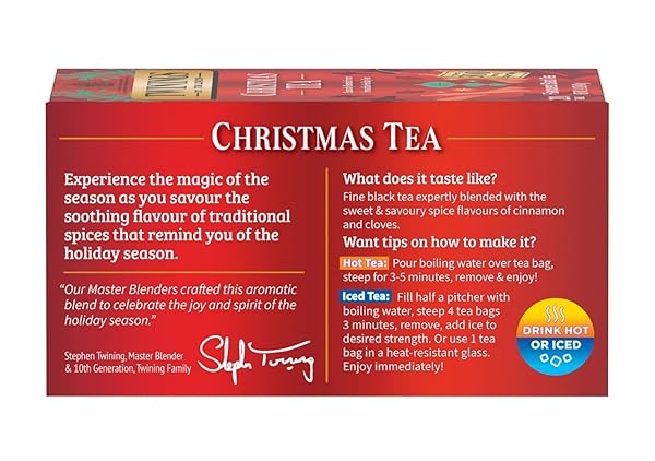 TWININGS CHRISTMAS BLACK TEA INDIVIDUALLY WRAPPED BAGS, 20 COUNT (PACK OF 1), AROMATIC CINNAMON & CLOVE, CAFFEINATED, ENJOY HOT OR ICED, 20 TEABAGS