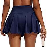 PINSPARK Womens Tennis Skirt Pleated Athletic Skirts with Pockets Shorts High Waisted Golf Skort for Workout Pickleball