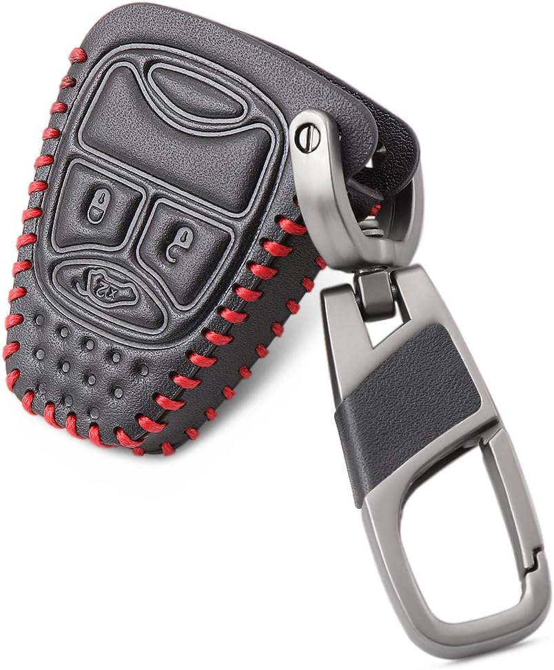 QCYSTBTG Genuine Leather Key Fob Cover Case,For Jeep Chrysler 200 300 Aspen PT Cruiser Sebring,For Dodge Durango Avenger Charger