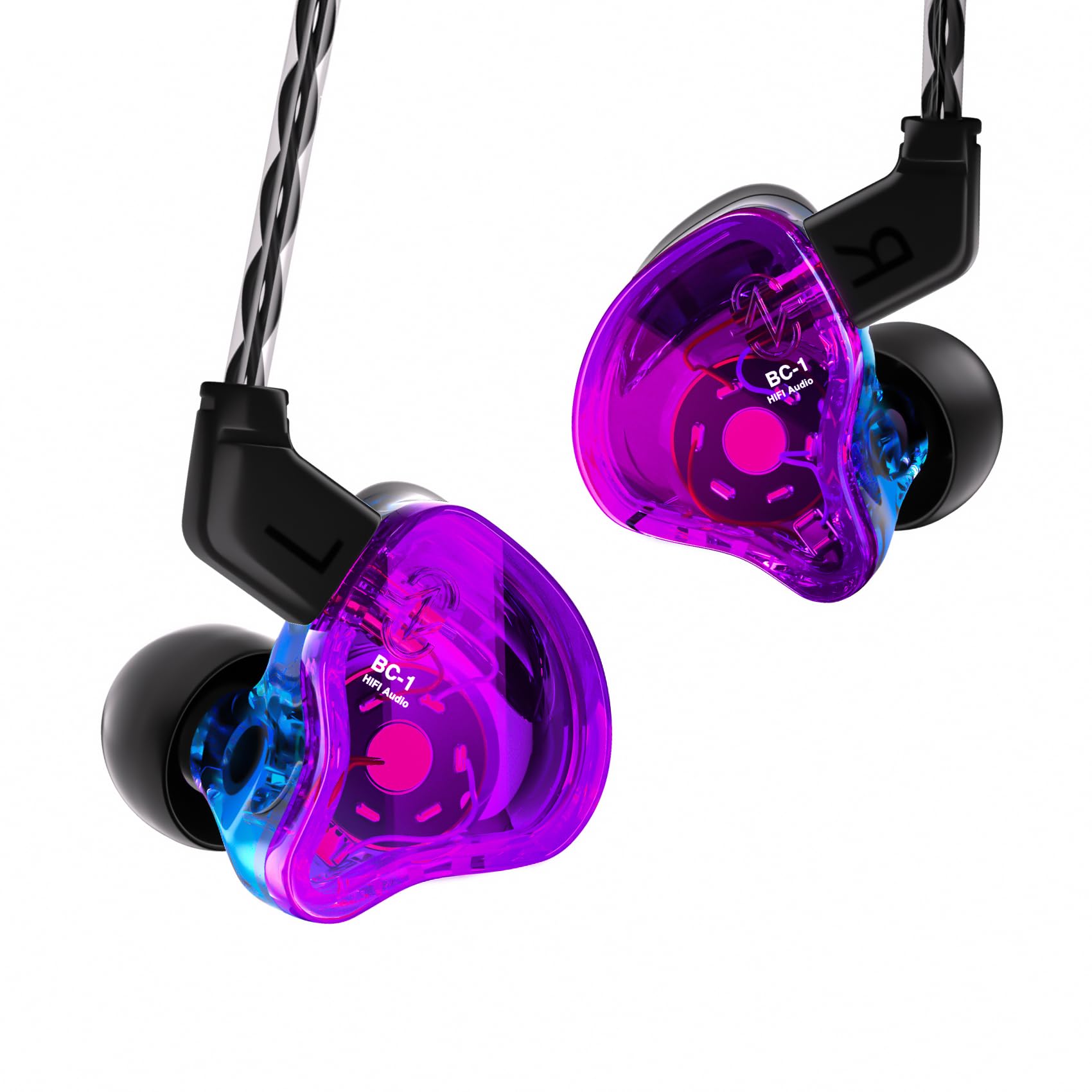 Yinyoo CCZ Melody In-Ear-Monitors Hybrid 1BA 1DD HiFi Earphone, Deep Bass Lightweight In-Ear Earphone IEM with 4N OFC Cable for Musician/Drummer/Bassist (Purple blue, without mic)