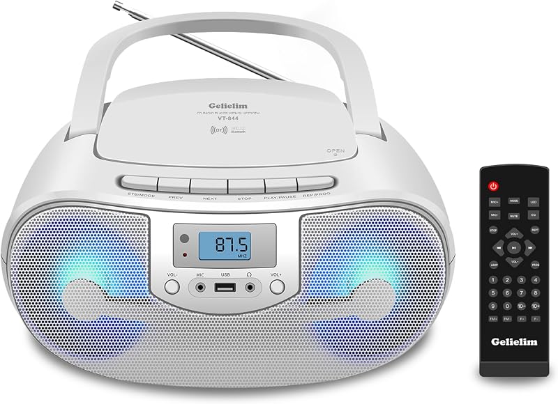 Gelielim Portable CD Player Boombox with Bluetooth FM Radio USB Remote