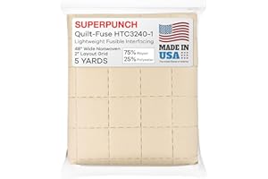 Superpunch Quilt-Fuse HTC3240-1 Interfacing/Interlining, White Fusible Interfacing Lightweight– 48” Wide Nonwoven 2” Layout Grid, Iron On Polyester/Rayon Interfacing for DIY Crafts Supplies- USA Made