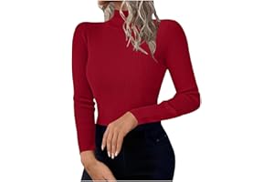 Letfool Women's Ribbed Turtleneck Fitted Long Sleeve Shirts Fall Fashion Basic Thermal Underwear Tops Lightweight Jumpers