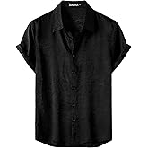 ZEROYAA Mens Summer Short-Sleeve Shirts Regular-Fit Satin Jacquard Button Down Tops for Vacation Party