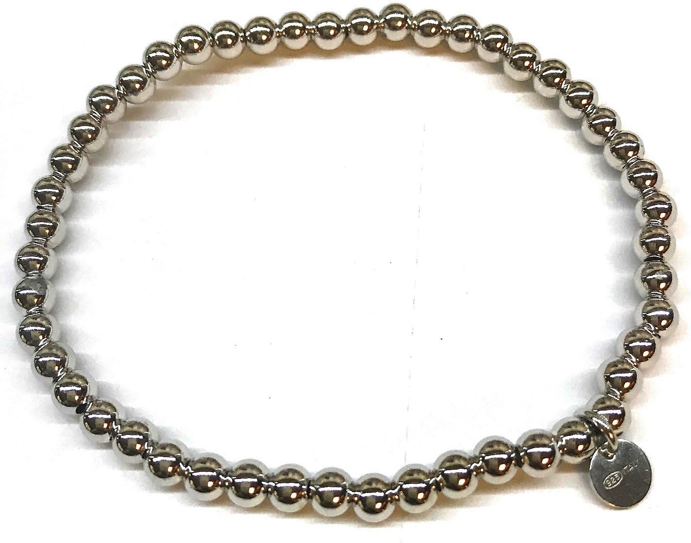 Italian 6.1mm or 4.0mm Silver Bead Stretch Bracelet Made In Italy By: EZ Creations (White-4mm)