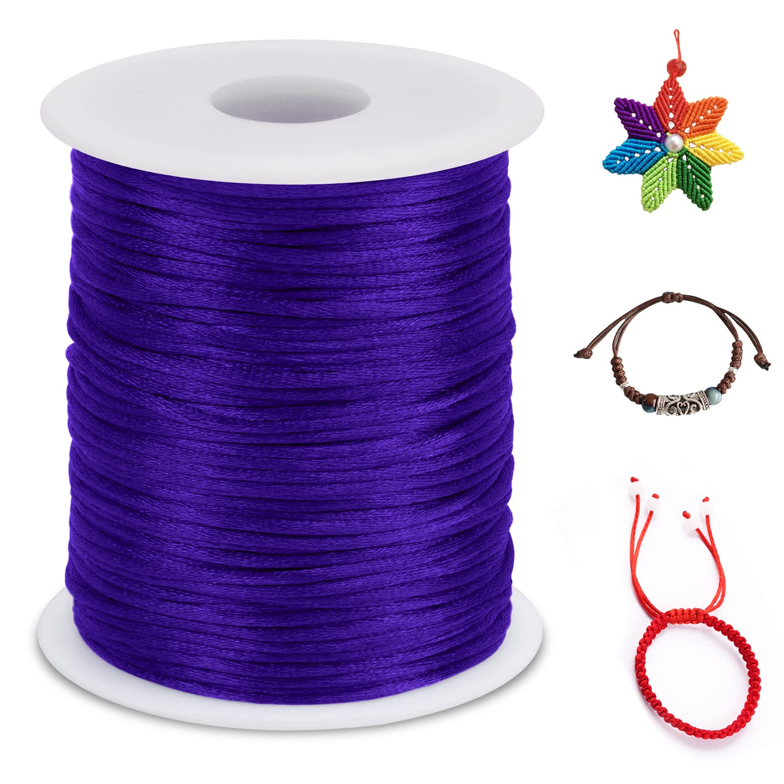 LEREATI Nylon Cord 1.5mm x 100m, Satin Cord Nylon String, Deep Purple