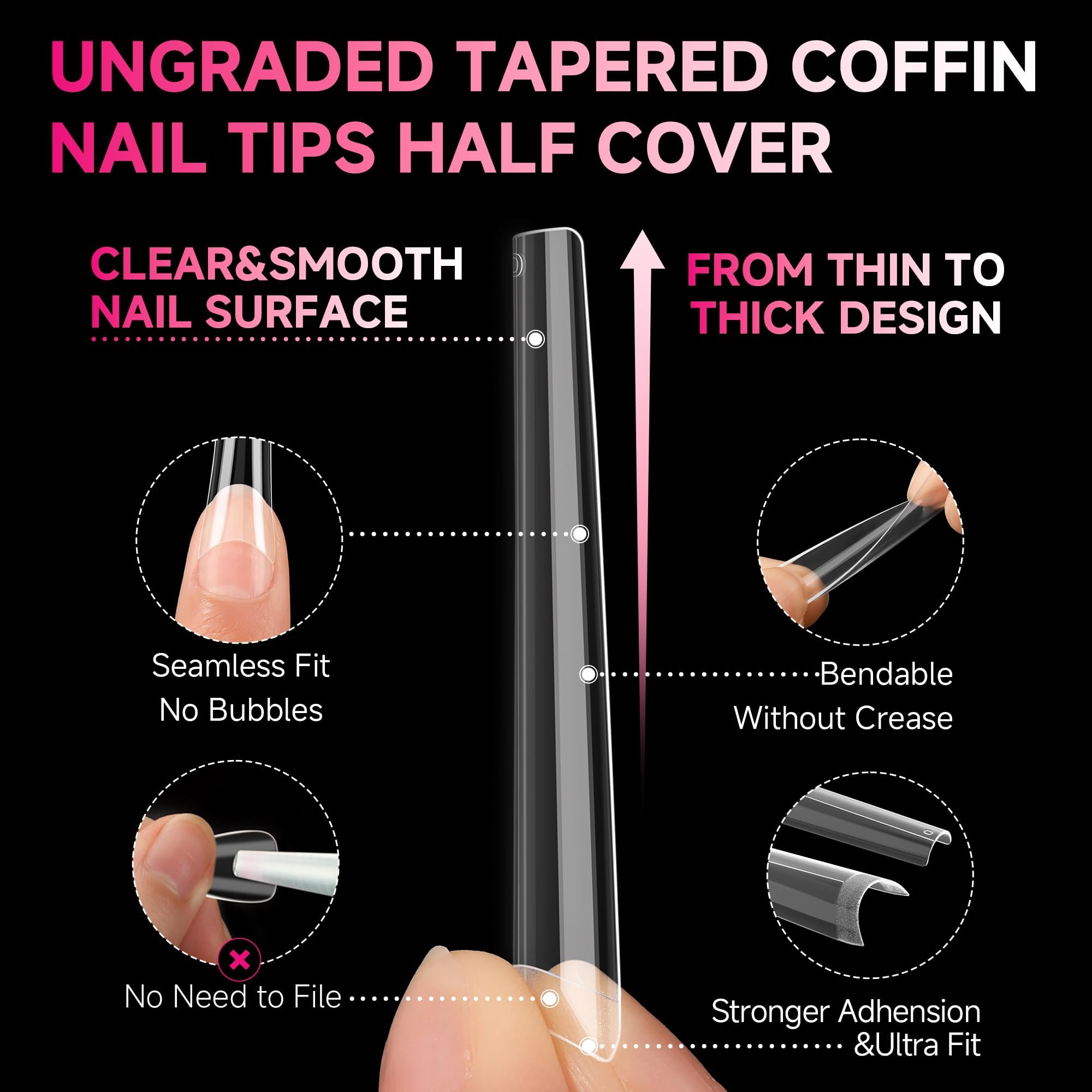 UNA GELLA Extra Long Coffin Nail Tips No C Curve 504PCS XXL Coffin Nails Half Cover Long Coffin Gel Nails Tips Clear Fake False Nails Long Gel Extensions for Nail Art Salon Home DIY No Need File - Image 4