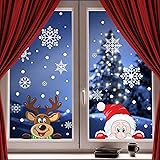300 PCS 8 Sheet Christmas Snowflake Window Cling Stickers for Glass, Xmas Decals Decorations Holiday Snowflake Santa Claus Re