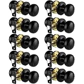 Vesmikit Passage Door Knobs, 10 Pack Matte Black Door Knobs, Hallway Closet Non-Locking Interior Doorknobs, Round Door Handles Keyless Reversible for Left/Right Handed Doors