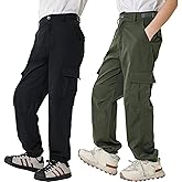 LIUNLU 2 Pack Boys Cargo Joggers Pants Elastic Waist Casual Jogging Trousers Bottom for Kids 7-13 Years