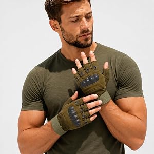 Army Green Tactical Half Finger Gloves, Anti-Slip Protective Training Gloves for Fitness, Pull Ups, Outdoor Sports,XL