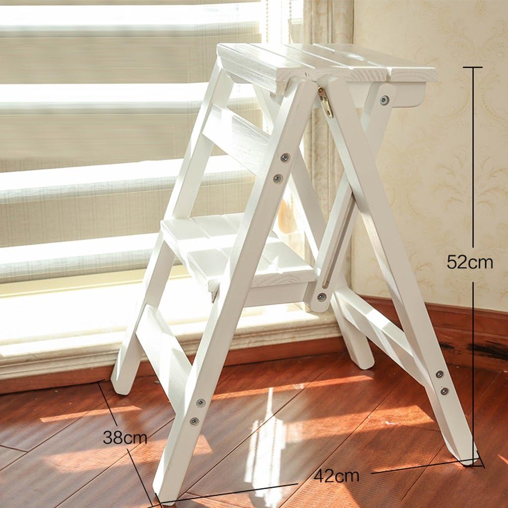 ZHDWM Solid Wood Ladder Chair Household Multifunctional Folding Stairs Chair Stool Dual-purpose Indoor Climbing 3 Steps Small Ladder Folding chair (Color : C, Size : 66 * 56 * 42cm)