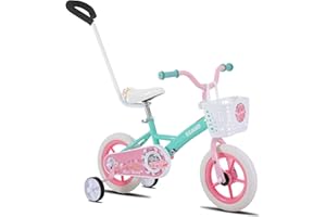 KEANO Voyager 10 12 Inch Kids Bike for Boys and Girls Ages 1-4 Years, Toddler Bike with Training Wheels & Basket, Detachable Parent Push Handle, Children Bicycle
