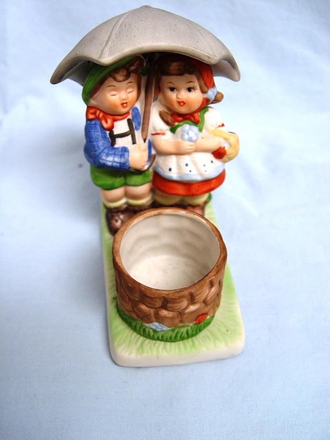 W A Porcelain 1981 Boy and Girl Under Umbrella Votive