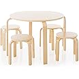 Guidecraft Nordic Table and Chairs Set for Kids: Natural - 4 Stacking Bentwood Stools with Curved Wood Activity Table - Children's Modern Kitchen, Playroom and Classroom Furniture
