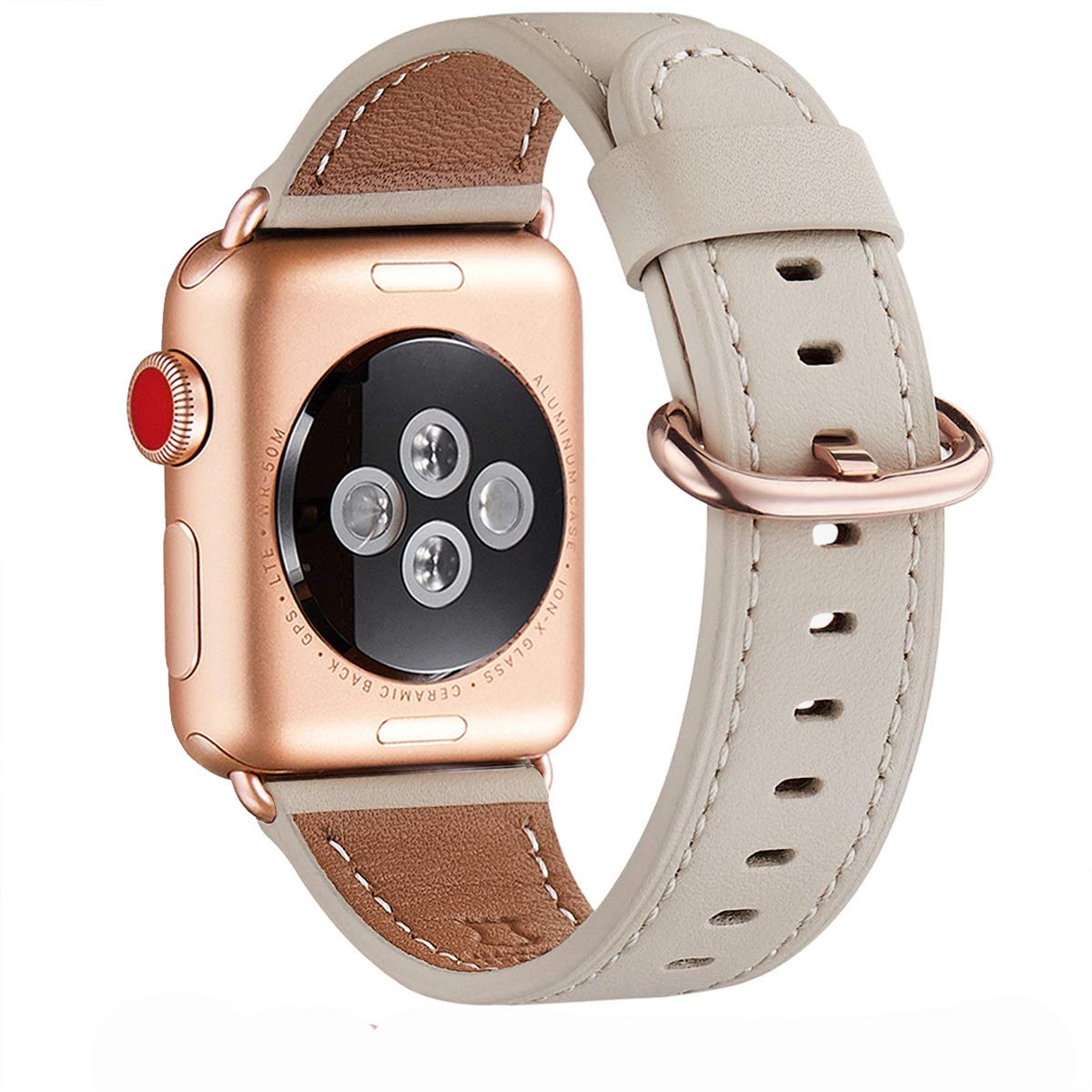 WFEAGLStrap Compatible for Watch Strap 42mm 44mm 45mm,Many Colours of Top Grain Leather Band Replacement Strap with Watch Series 8/7/6/5/4/3/2/1(42mm 44mm,Ivory White Band+RoseGold Adapter)