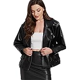 Fahsyee Faux Leather Jackets for Women, Black Motorcycle Moto Biker PU Outwear Coat